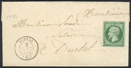 935 FRANCE: Entire Letter Sent To Durtal On 2/MAR/1859 Franked By Sc.12 ALONE, With "1154" Cancel Inside Dotted Rhombus, - Altri & Non Classificati