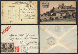 943 FRANCE: Postcard Sent To Brazil In 1920 + Airmail Cover Of 1940, Very Nice! - Andere & Zonder Classificatie