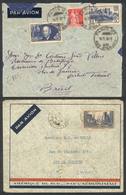 954 FRANCE: 2 Airmail Covers With Good Postages Sent To Brazil In 1934 And 1939, Minor Defects, High Catalog Value (appr - Altri & Non Classificati