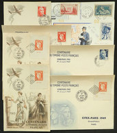 959 FRANCE: 9 Covers And Cards Of The Years 1938 To 1950, Most Commemorating The Stamp Day, Some With Small Stain Spots, - Other & Unclassified