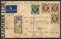 1002 GREAT BRITAIN: Registered Airmail Cover Sent From Preston To Rio De Janeiro On 4/JUL/1943, With Stain Spots But Int - Servizio