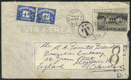 1004 GREAT BRITAIN: Cover Sent From USA On 28/AP/1953 With Insufficient Postage, With British Postage Due Stamps For 8p. - Servizio