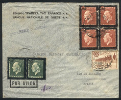 1012 GREECE: Airmail Cover Sent From Athens To Rio De Janeiro With Handsome Postage, Minor Faults, Low Start! - Other & Unclassified