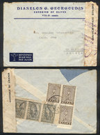 1013 GREECE: Airmail Cover Sent From Volos To Rio De Janeiro On 25/SE/1950 With Nice Postage On Back And Interesting Cen - Altri & Non Classificati