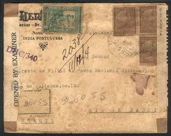 1042 PORTUGUESE INDIA: Registered Cover Sent From NOVA GOA To Rio De Janeiro (Brazil) On 26/JUL/1944, Double Censorship, - Portugiesisch-Indien