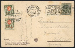 1055 ITALY: Postcard Sent From Milano To Ruti (Switzerland) On 12/MAY/1929 Franked With 25, Which Was Insufficient, So I - Ohne Zuordnung