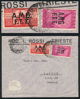 1066 ITALY - TRIESTE: Airmail Cover Sent To Santos (Brazil) On 5/OC/1948 Franked With 150L. (Sassone 17 + A.12), VF Qual - Altri & Non Classificati