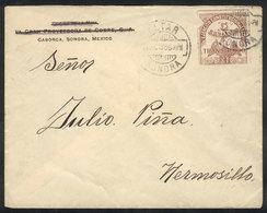 1088 MEXICO: Cover Sent From Sonora To Hermosillo On 24/DE/1913, Franked With Revenue Stamp Of 5c. (defective), Interest - Messico