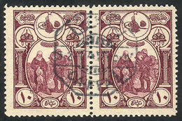 1097 PALESTINE: Pair Of Turkey Stamp Sc.B46 With Octagonal Cancel Of CAIFFA For 5/FE/1917, Excellent Quality! - Palestina