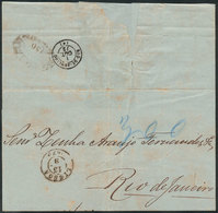 1118 PORTUGAL: 13/SE/1872 Lisboa - Rio De Janeiro: Folded Cover With Datestamp Of Lisboa, Maritime Dues Of 150Rs., Rio A - Otros & Sin Clasificación