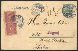 1149 SERBIA: Germany 5Pf. Postal Card Sent From Frankfurt To Belgrad On 4/DE/1908. Postage Was Insufficient, It Received - Serbien