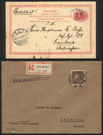 1153 SWEDEN: Postal Card Sent To Germany In 1908 + Registered Cover Sent To Brazil In 1933, VF! - Autres & Non Classés