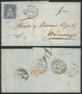 1159 SWITZERLAND: Folded Cover Franked With 10c. Dispatched In Grün On 3/JUL/1866, With Interesting Backstamps, For Exam - Otros & Sin Clasificación
