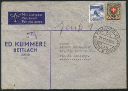 1183 SWITZERLAND: Cover Carried On The First LATI FLIGHT ROMA - RIO DE JANEIRO, Dispatched In Bettlach On 19/DE/1939 Fra - Autres & Non Classés