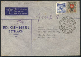 1183 SWITZERLAND: Cover Carried On The First LATI FLIGHT ROMA - RIO DE JANEIRO, Dispatched In Bettlach On 19/DE/1939 Fra - Sonstige & Ohne Zuordnung