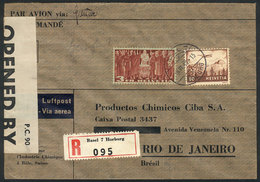 1185 SWITZERLAND: Registered Airmail Cover Sent From Basel To Rio De Janeiro On 6/JUN/1942 Franked With 3.60Fr., With Al - Otros & Sin Clasificación