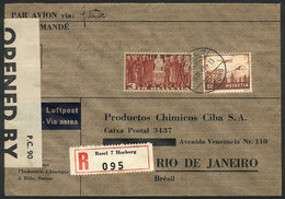 1185 SWITZERLAND: Registered Airmail Cover Sent From Basel To Rio De Janeiro On 6/JUN/1942 Franked With 3.60Fr., With Al - Andere & Zonder Classificatie