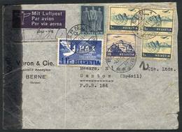1188 SWITZERLAND: Airmail Cover Sent From Bern To Brazil On 6/JUN/1945 Franked With 4.80Fr., Including The 1Fr. Pax (Sc. - Otros & Sin Clasificación