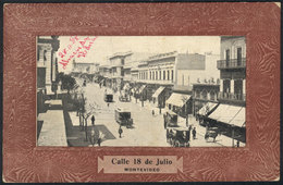 1223 URUGUAY: MONTEVIDEO: 18 De Julio Street (beautiful View Of Horse-drawn Trams And Carriages), Editor O.M.B., Used In - Uruguay
