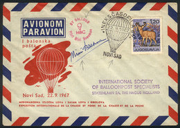 1233 YUGOSLAVIA: Cover Flown By Balloon On 22/SE/1967, Signed And With A Special Handstamp, VF! - Otros & Sin Clasificación