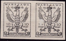 POLAND 1916 Warsaw Local Proof 10gr Pair, No Wmk - Probe- Und Nachdrucke