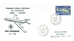 130 Oblitération Paris Aviation Etranger Inversé 1976 Caravelle Air France  Helsinki  Gazelle - 1960-.... Briefe & Dokumente