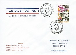 152 Postale De Nuit  Nord 262 Touraine Air Transport 1973  Nancy Lyon - 1960-.... Cartas & Documentos