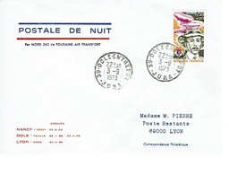 154 Postale De Nuit  Nord 262 Touraine Air Transport 1973  Dole Lyon - 1960-.... Cartas & Documentos