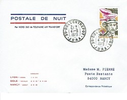 158 Postale De Nuit  Nord 262 Touraine Air Transport 1973  Dole Nancy - 1960-.... Cartas & Documentos