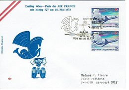 161 Air France Wien Paris  1973 Boeing 727 Oblitération  Crevette  AF - 1960-.... Storia Postale