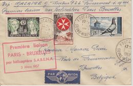 France 1957 Première Liaison Paris-Bruxelles Par Hélicoptère - Erst- U. Sonderflugbriefe