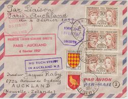 France 1957 Première Liaison Paris-Auckland - Erst- U. Sonderflugbriefe