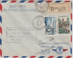France 1958 Première Liaison Paris-Turin - First Flight Covers