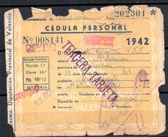 Cedula Personal  Valencia De 1942 - Spanien