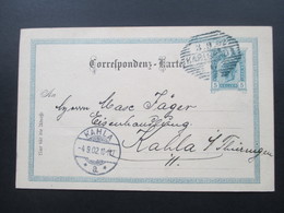 Österreich 1902 Ganzsache Strichstempel Karlsbad Gesndet Nach Kahla In Thüringen. Eisenhandlung - Brieven En Documenten