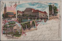 Gruss Aus Oranienburg - Kirche, Schloss, Denkmal Luise Henriette, Krieger-Denkmal, Lehranstalt - Lithographie Litho - Oranienburg