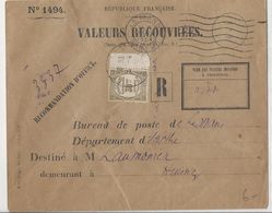 Lettre Valeurs Recouvrées - Le Mans - 1924 - Taxée à 30 Cts - 1859-1959 Briefe & Dokumente