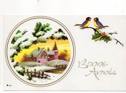 Nouvel An - Bonne Année --carte Mignonnette --Paysage De Neige (village , Oiseau) - Nouvel An