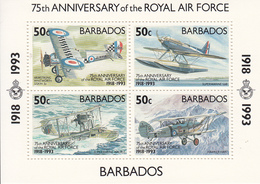 1993 Barbados Royal Airforce Jets Planes Military Complete Set Of 4 + Souvenir Sheet MNH - Barbados (1966-...)