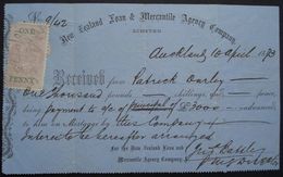 NEW ZEALAND Loan & Mercantile Mortgage Receipt 1873 1d QVLT Revenue - Cartas & Documentos