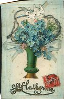 Fantaisie Sainte Catherine Superbe Découpis Vase Fleurs Ruban Colombes Carte Pionnière 1908 - Móviles (animadas)