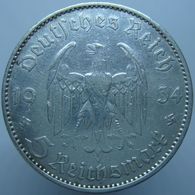 Germany 5 Reichsmark 1934 A VF / GVF - Silver - 5 Reichsmark