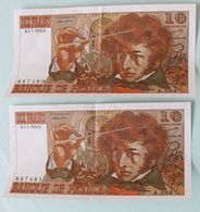 2 Billets De 10 Francs Berlioz 5.1.1976 Numéros Qui Se Suivent - 10 F 1972-1978 ''Berlioz''