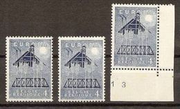 1957 Belgio Belgium EUROPA CEPT EUROPE 3 Valori 4f Azzurro MNH** SOGGETTI DIVERSI - 1957