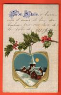 GBR-42 Buon Natale, Houx Et Village En Médaillon. Cachet 1906 Vers La Suisse, Gaufré, Geprägt. - Autres & Non Classés