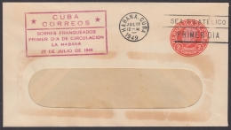 1949-EP-122 CUBA REPUBLICA 1949 2c J.M. GOMEZ POSTAL STATIONERY. FDC RED CANCEL. - Lettres & Documents