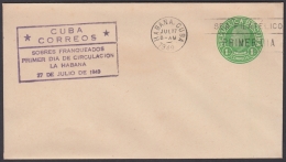 1949-EP-123 CUBA REPUBLICA 1949 1c J. MIRO POSTAL STATIONERY. FDC VIOLET CANCEL. - Lettres & Documents