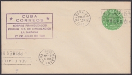 1949-EP-124 CUBA REPUBLICA 1949 1c J. MIRO POSTAL STATIONERY. FDC VIOLET CANCEL. - Lettres & Documents