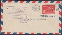 1949-EP-125 CUBA REPUBLICA 1949 8c AIRPLANE POSTAL STATIONERY. FDC VIOLET CANCEL TO HOLGUIN WITH BACKSTAMPS. - Lettres & Documents