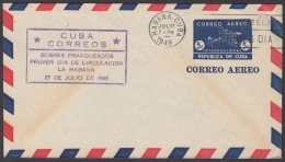 1949-EP-126 CUBA REPUBLICA 1949 5c AIRPLANE POSTAL STATIONERY. FDC VIOLET CANCEL. - Lettres & Documents